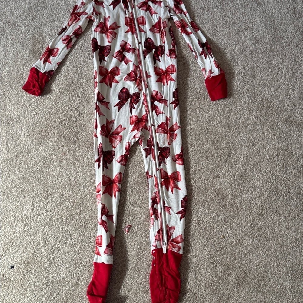Posh Peanut Red and White Bow Print Kids Pajamas